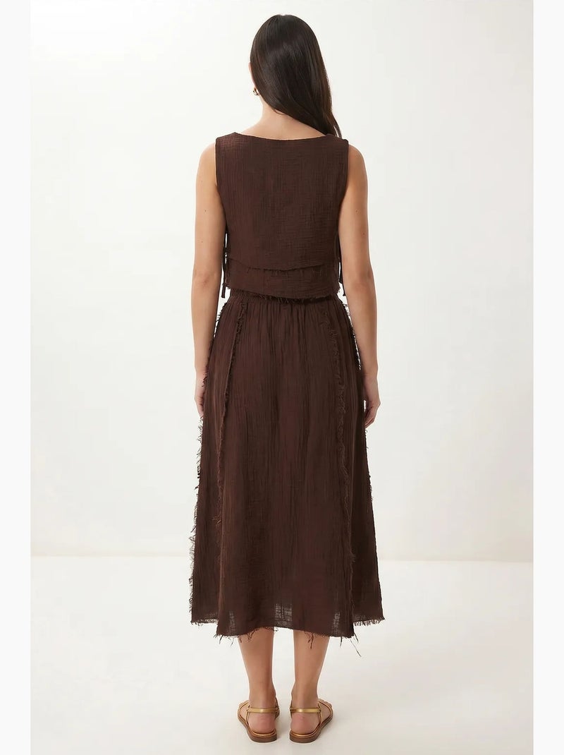 Conjunto de algodón con blusa sin mangas y falda midi istanbul Marrón - Kiabi