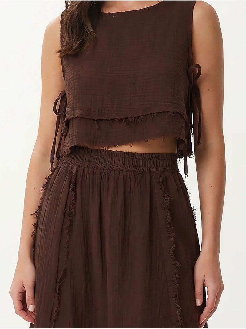 Conjunto de algodón con blusa sin mangas y falda midi istanbul Marrón - Kiabi