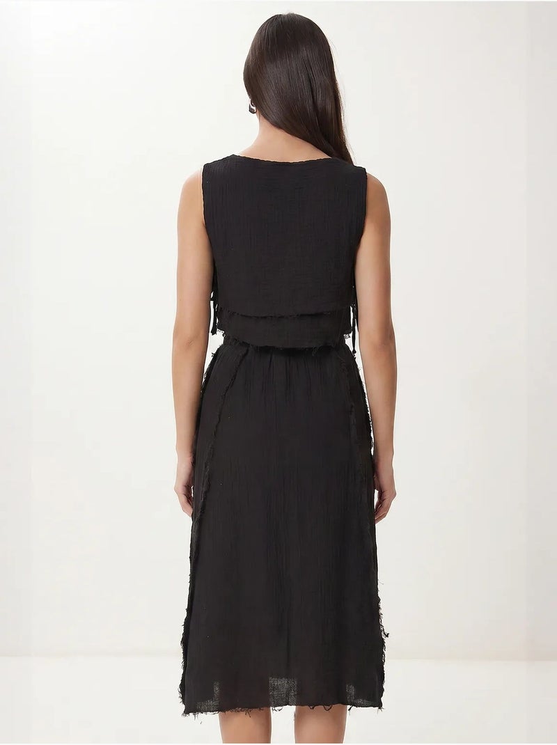 Conjunto de algodón con blusa sin mangas y falda midi istanbul Negro - Kiabi