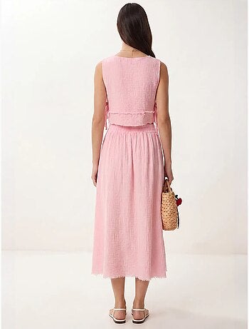 Conjunto de algodón con blusa sin mangas y falda midi istanbul
