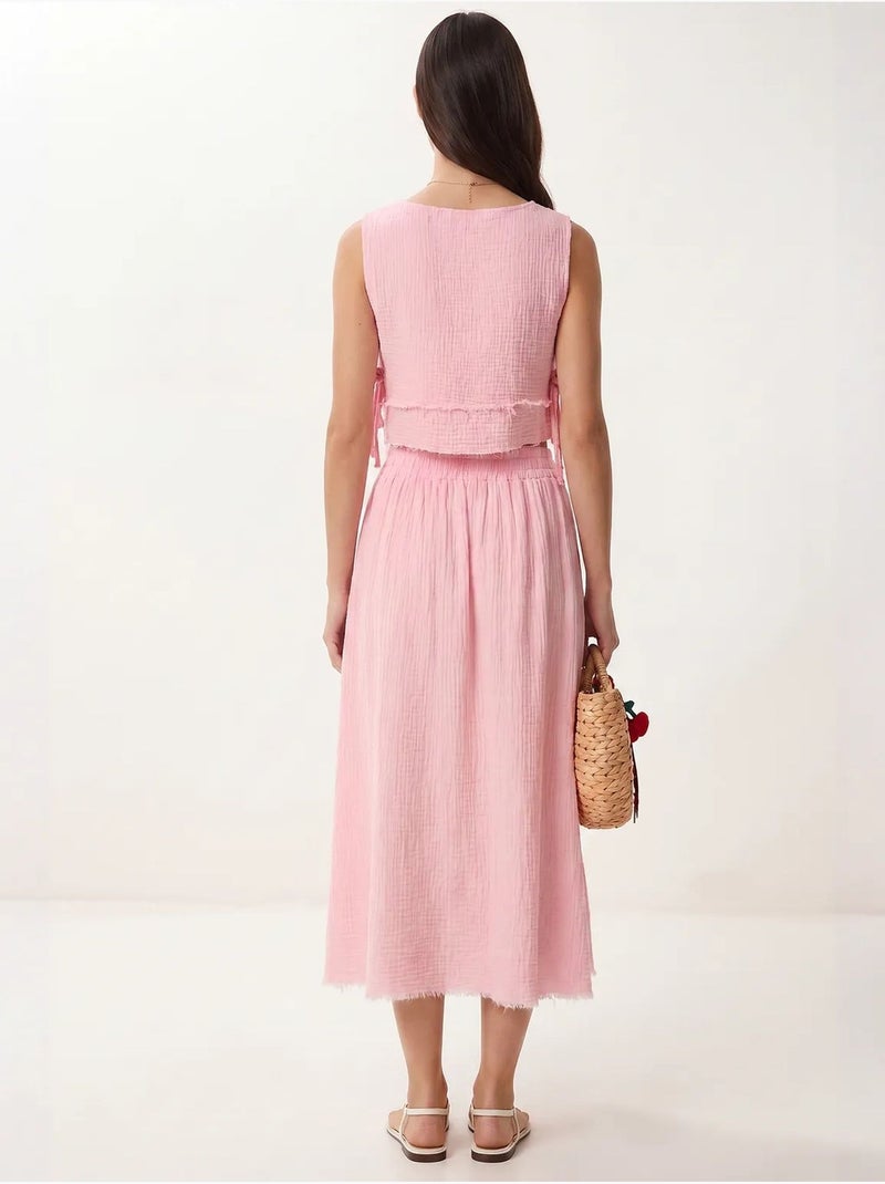 Conjunto de algodón con blusa sin mangas y falda midi istanbul Rosa claro - Kiabi