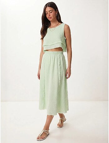 Conjunto de algodón con blusa sin mangas y falda midi istanbul