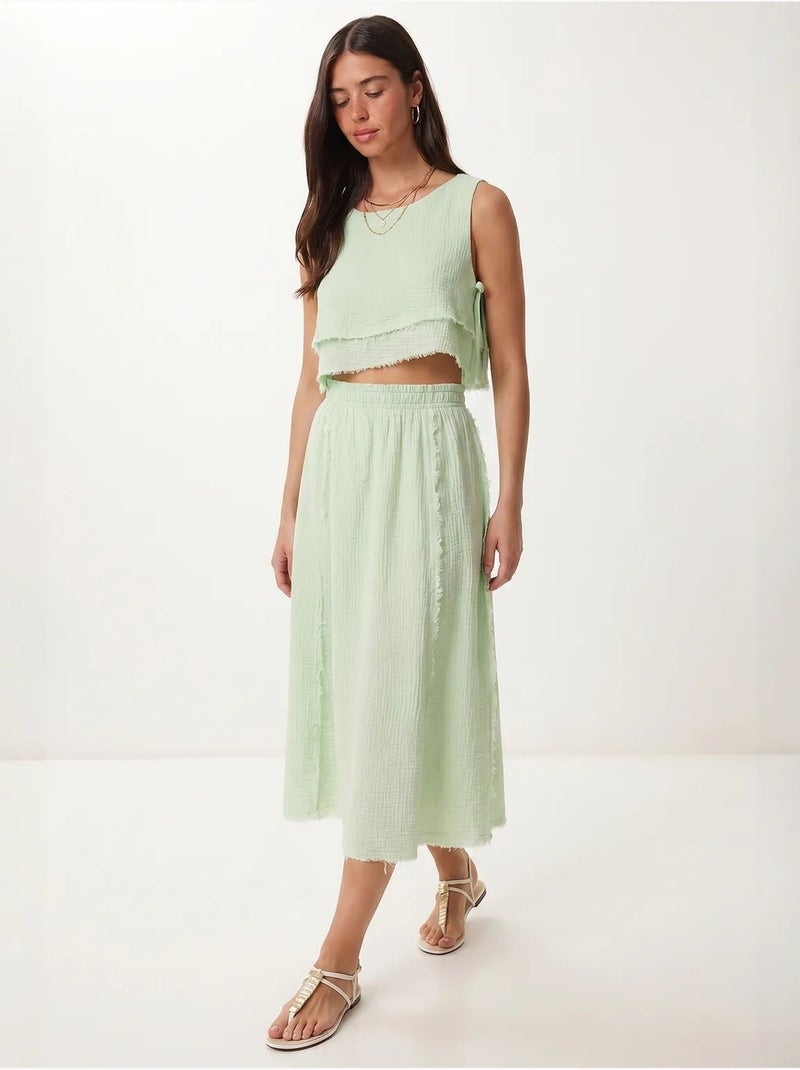 Conjunto de algodón con blusa sin mangas y falda midi istanbul Verde menta - Kiabi