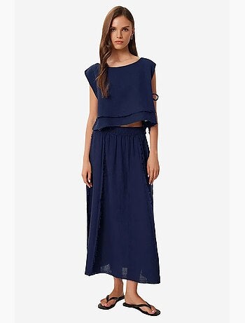 Conjunto de algodón de blusa sin mangas y falda de pernera ancha istanbul