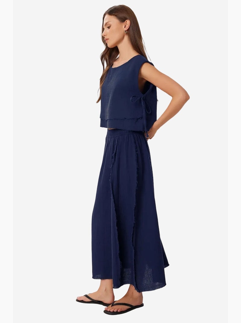 Conjunto de algodón de blusa sin mangas y falda de pernera ancha istanbul Azul marino - Kiabi