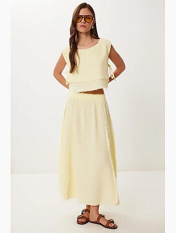 Conjunto de algodón de blusa sin mangas y falda de pernera ancha istanbul