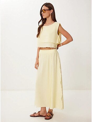 Conjunto de algodón de blusa sin mangas y falda de pernera ancha istanbul