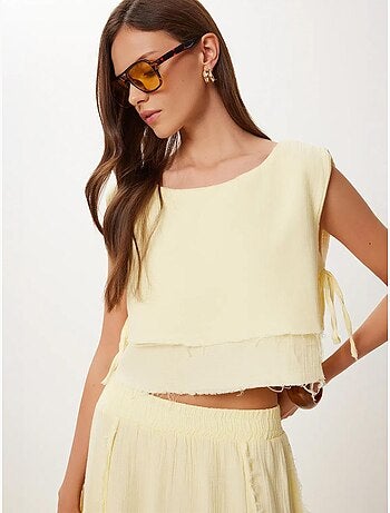Conjunto de algodón de blusa sin mangas y falda de pernera ancha istanbul