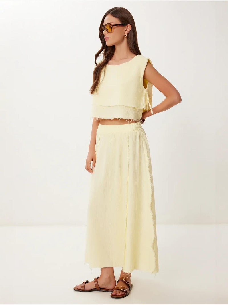 Conjunto de algodón de blusa sin mangas y falda de pernera ancha istanbul Crema - Kiabi