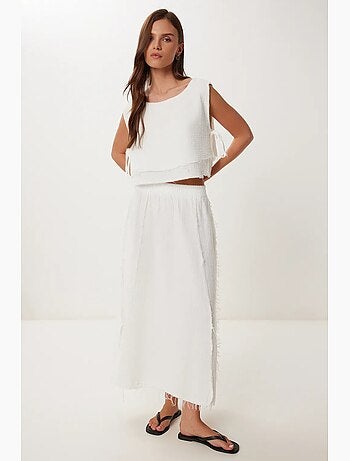 Conjunto de algodón de blusa sin mangas y falda de pernera ancha istanbul