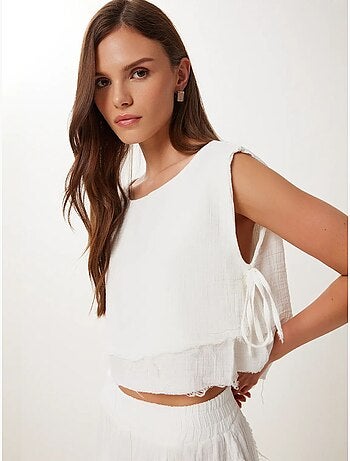 Conjunto de algodón de blusa sin mangas y falda de pernera ancha istanbul