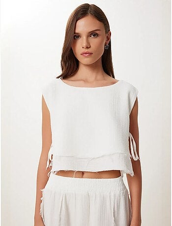 Conjunto de algodón de blusa sin mangas y falda de pernera ancha istanbul