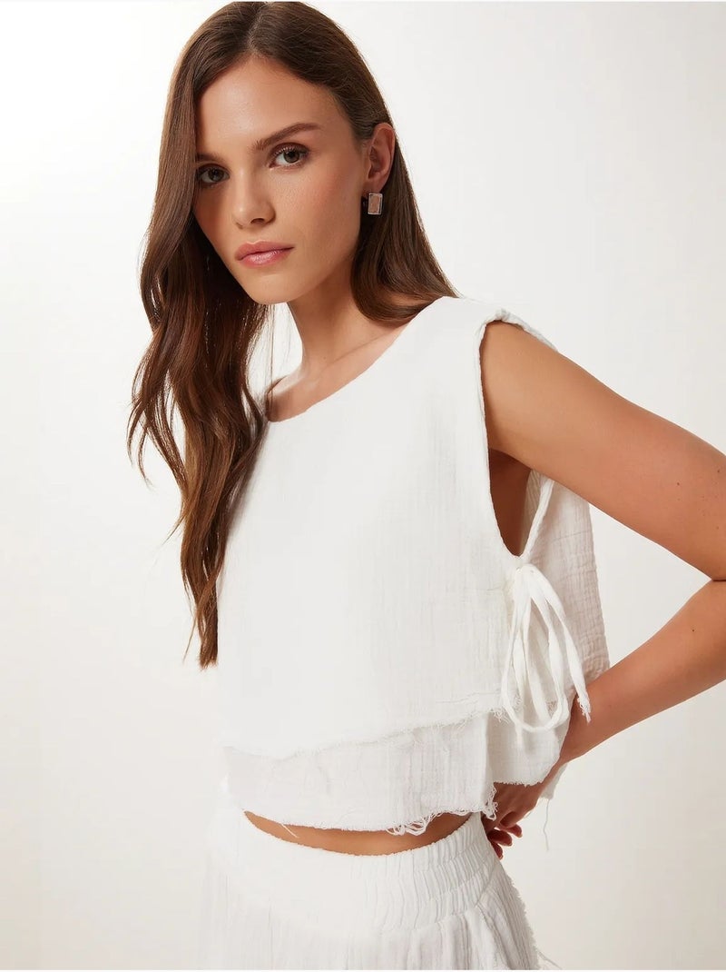 Conjunto de algodón de blusa sin mangas y falda de pernera ancha istanbul Marfil - Kiabi