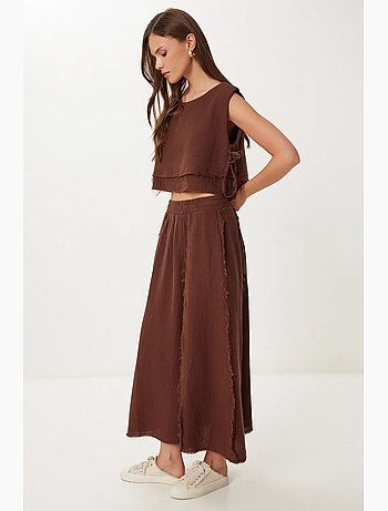 Conjunto de algodón de blusa sin mangas y falda de pernera ancha istanbul