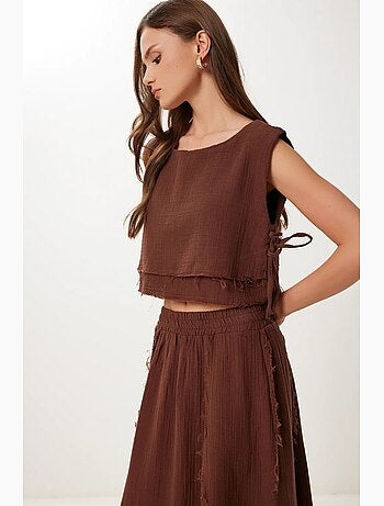 Conjunto de algodón de blusa sin mangas y falda de pernera ancha istanbul