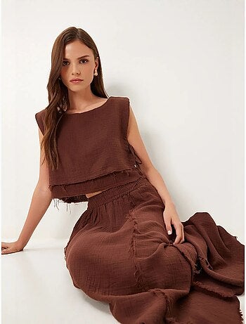 Conjunto de algodón de blusa sin mangas y falda de pernera ancha istanbul