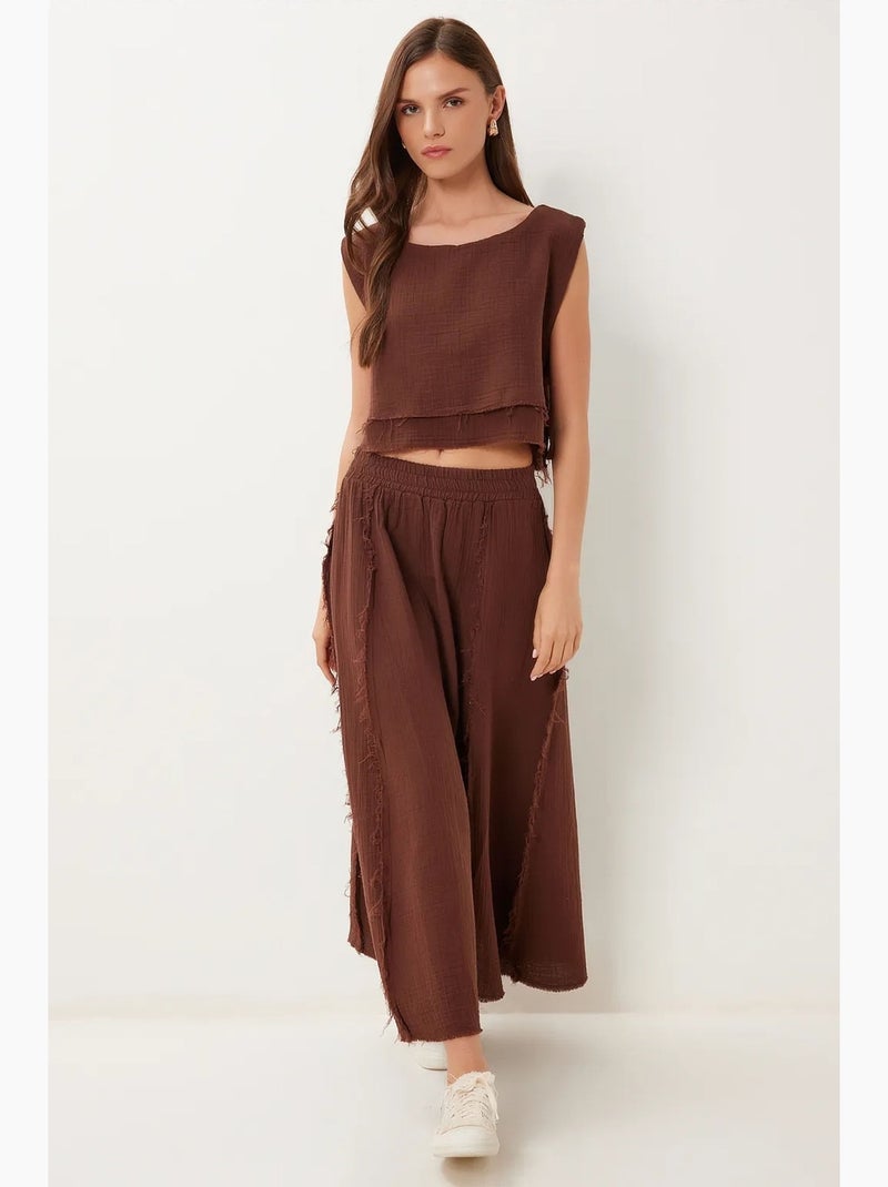 Conjunto de algodón de blusa sin mangas y falda de pernera ancha istanbul Marrón - Kiabi