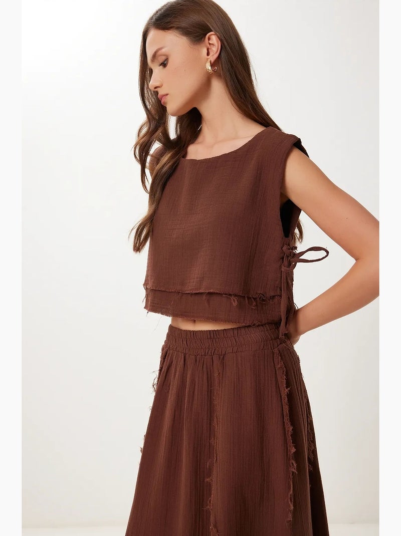 Conjunto de algodón de blusa sin mangas y falda de pernera ancha istanbul Marrón - Kiabi
