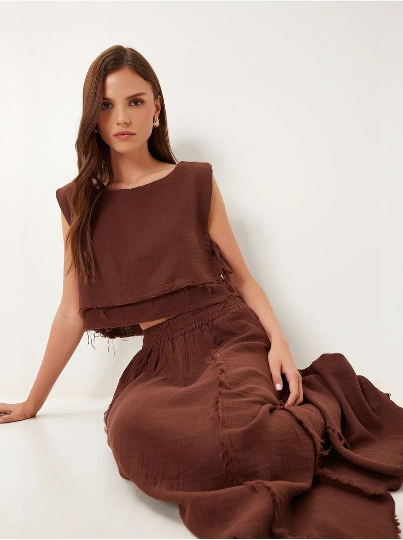 Conjunto de algodón de blusa sin mangas y falda de pernera ancha istanbul Marrón - Kiabi