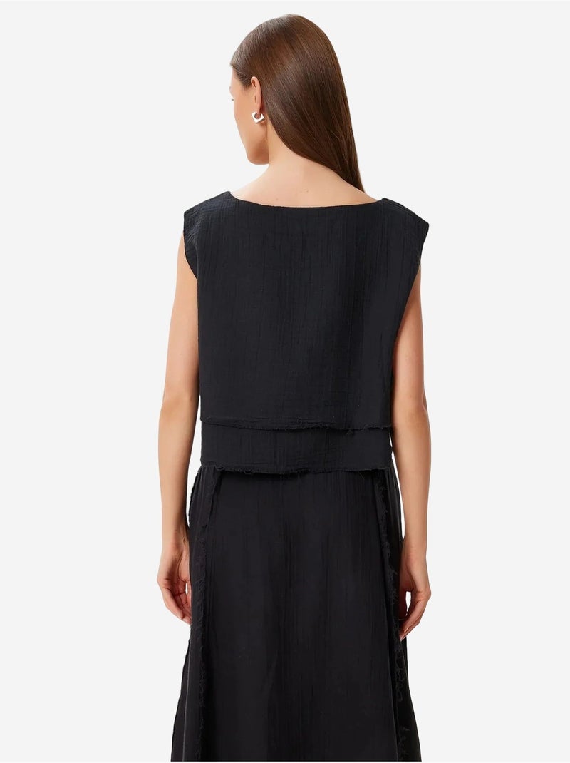 Conjunto de algodón de blusa sin mangas y falda de pernera ancha istanbul Negro - Kiabi