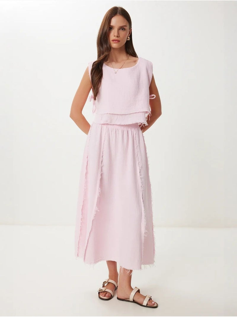 Conjunto de algodón de blusa sin mangas y falda de pernera ancha istanbul Rosa claro - Kiabi