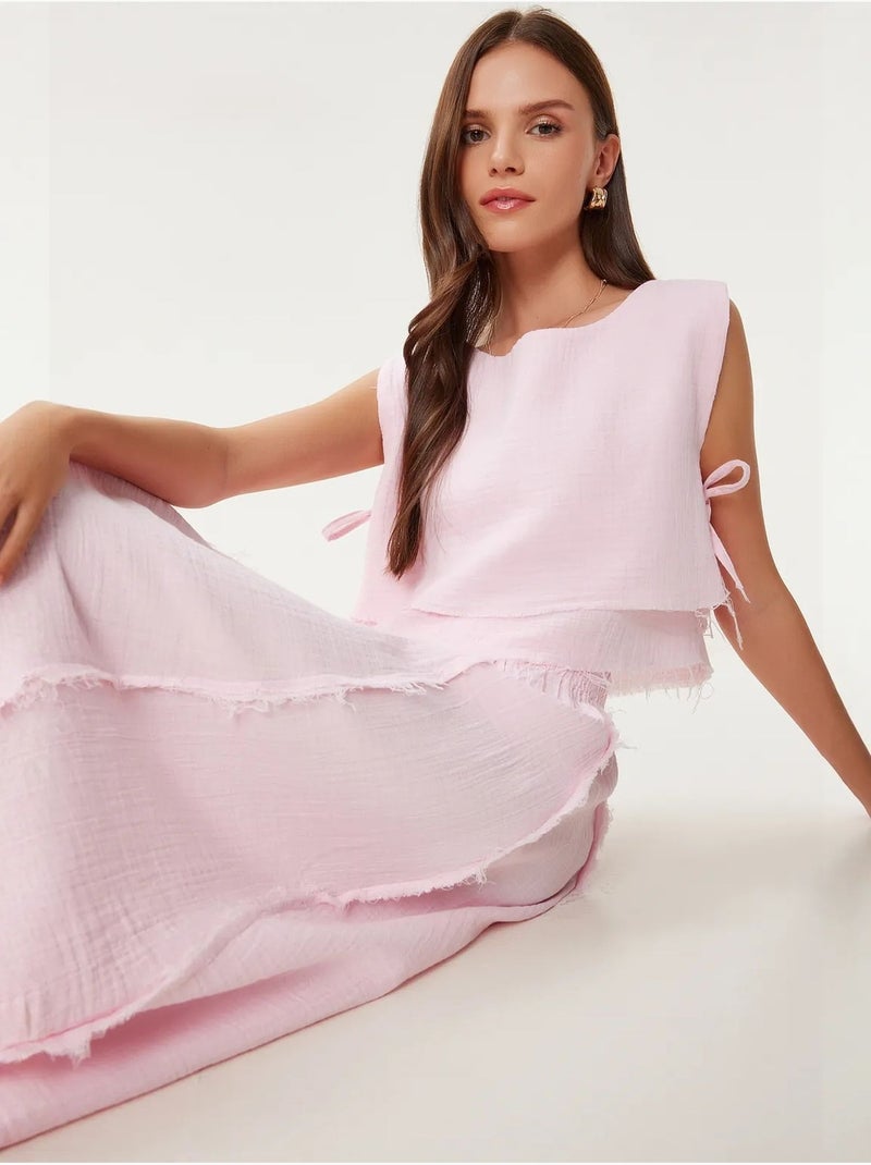 Conjunto de algodón de blusa sin mangas y falda de pernera ancha istanbul Rosa claro - Kiabi