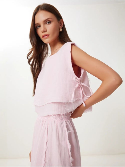 Conjunto de algodón de blusa sin mangas y falda de pernera ancha istanbul - Kiabi Conjunto de algodón de blusa sin mangas y falda de pernera ancha istanbul - Kiabi