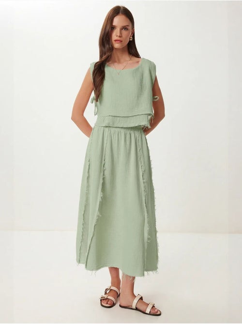 Conjunto de algodón de blusa sin mangas y falda de pernera ancha istanbul - Kiabi Conjunto de algodón de blusa sin mangas y falda de pernera ancha istanbul - Kiabi