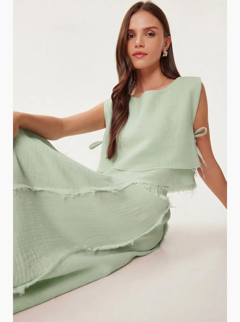 Conjunto de algodón de blusa sin mangas y falda de pernera ancha istanbul Verde - Kiabi