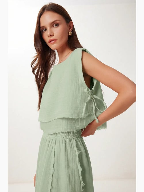 Conjunto de algodón de blusa sin mangas y falda de pernera ancha istanbul - Kiabi Conjunto de algodón de blusa sin mangas y falda de pernera ancha istanbul - Kiabi