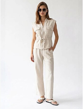 Conjunto de algodón de chaleco sin mangas y pantalón de pernera ancha mixray