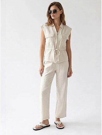 Conjunto de algodón de chaleco sin mangas y pantalón de pernera ancha mixray