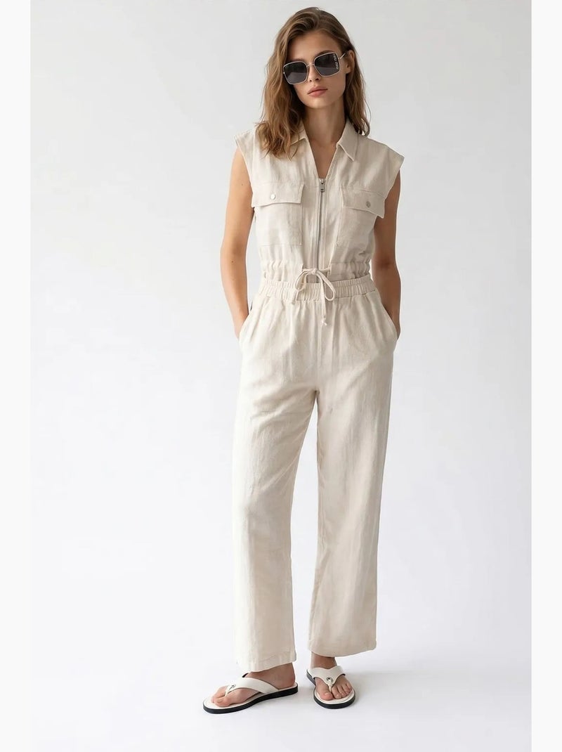 Conjunto de algodón de chaleco sin mangas y pantalón de pernera ancha mixray Beige natural - Kiabi