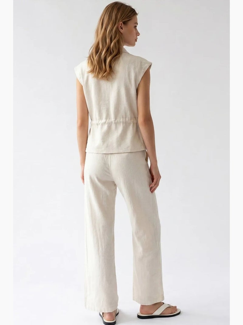 Conjunto de algodón de chaleco sin mangas y pantalón de pernera ancha mixray Beige natural - Kiabi