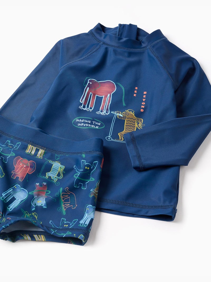 Conjunto de baño con protección UV 40+ y motivo Azul oscuro - Kiabi