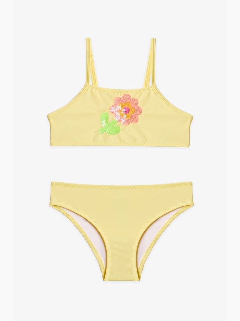 Conjunto de bikini halter con lentejuelas para niña penti Amarillo limón - Kiabi