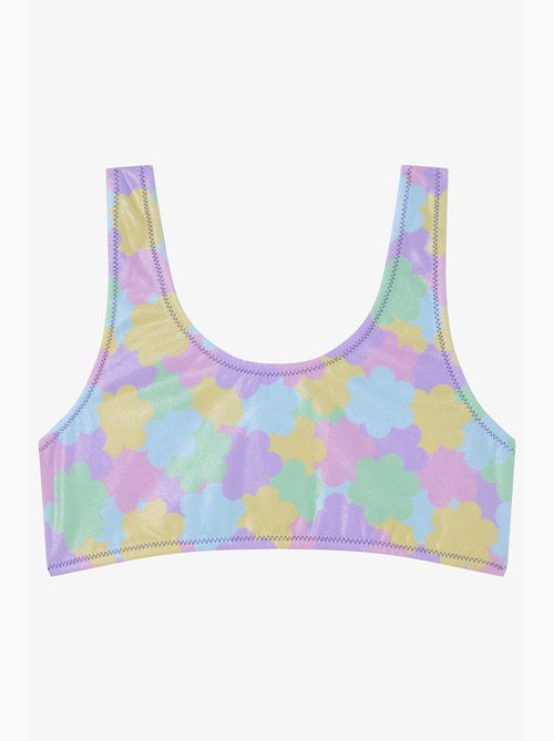 Conjunto de bikini niña shiny flower con volantes y halter penti - Kiabi Conjunto de bikini niña shiny flower con volantes y halter penti - Kiabi