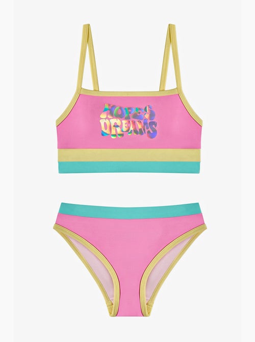 Conjunto de bikini para niña beauty halter abierto con estampado holograma penti - Kiabi Conjunto de bikini para niña beauty halter abierto con estampado holograma penti - Kiabi