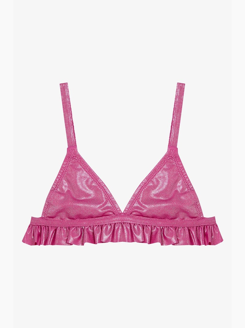 Conjunto de bikini triangular brillante niña penti Rosa fluo/Solinotes - Kiabi