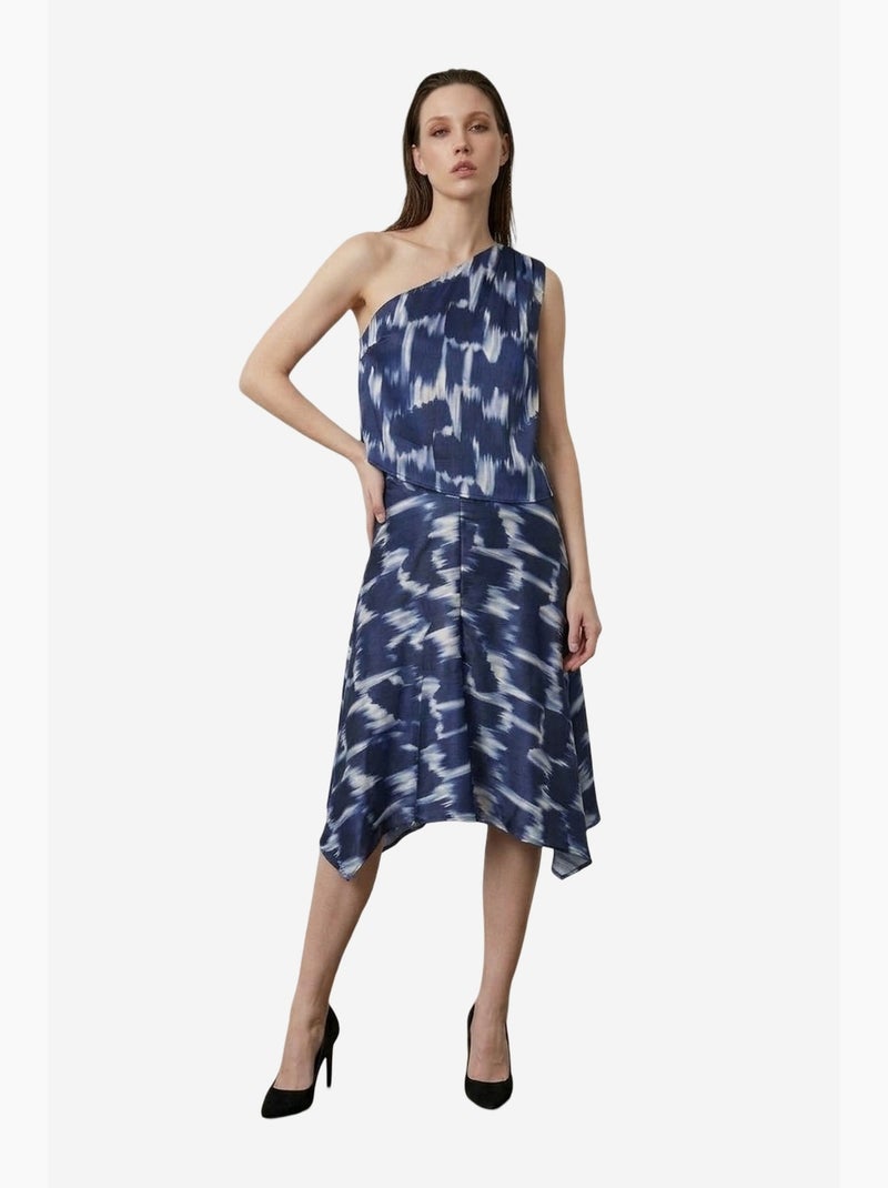 Conjunto de blusa de satén asimétrica y falda midi my fashion Azul Blanco - Kiabi