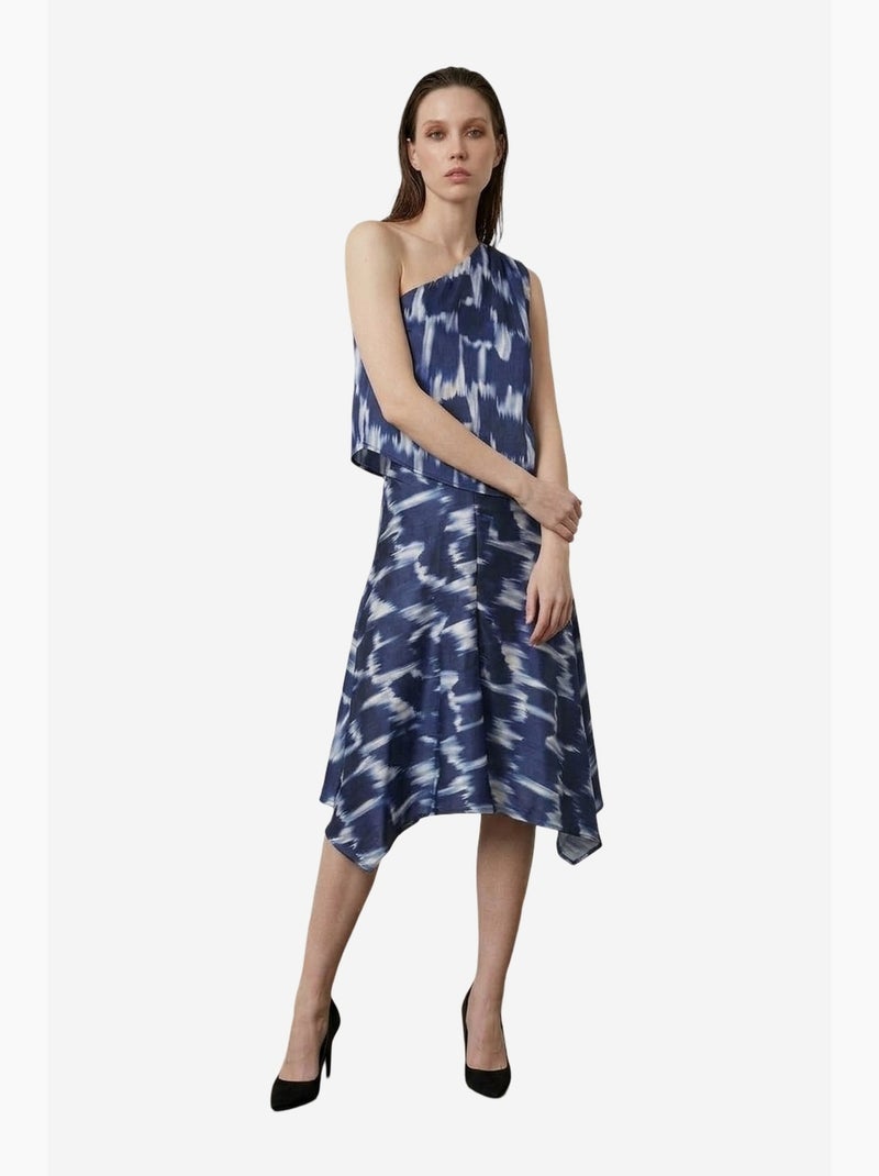 Conjunto de blusa de satén asimétrica y falda midi my fashion Azul Blanco - Kiabi