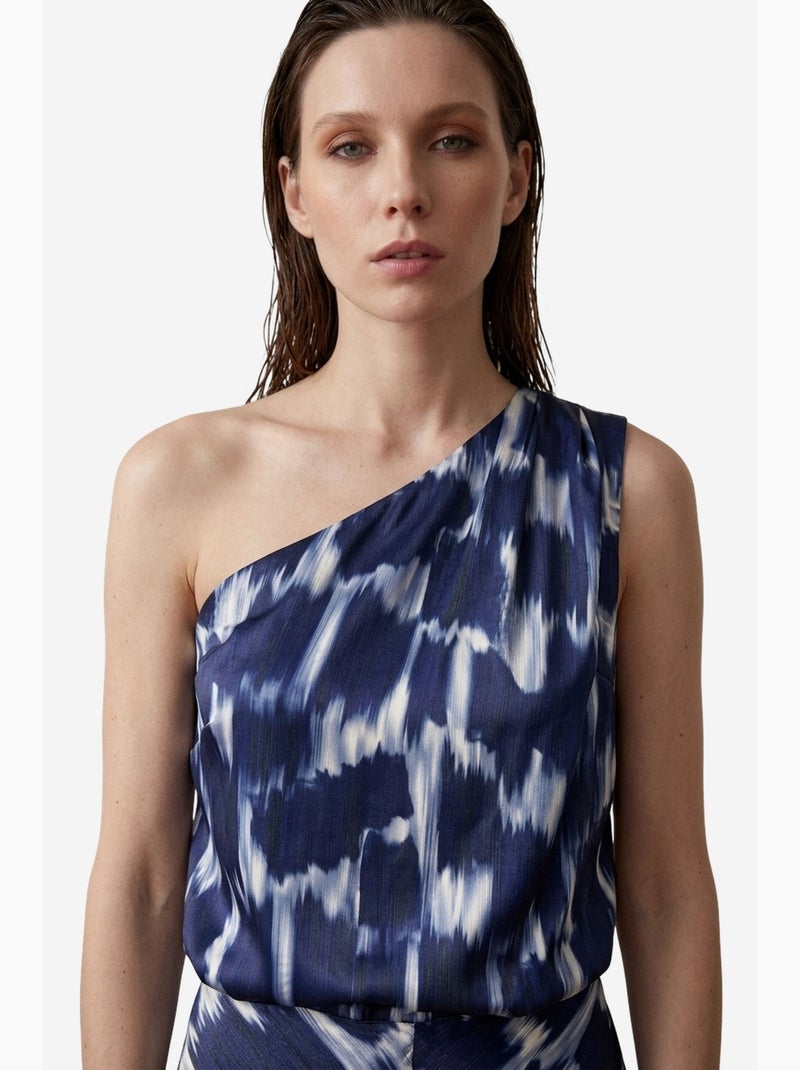 Conjunto de blusa de satén asimétrica y falda midi my fashion Azul Blanco - Kiabi