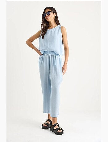 Conjunto de blusa de tirantes gruesos y pantalón de cintura elástica lucci