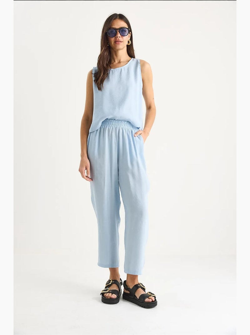 Conjunto de blusa de tirantes gruesos y pantalón de cintura elástica lucci Azul cielo - Kiabi