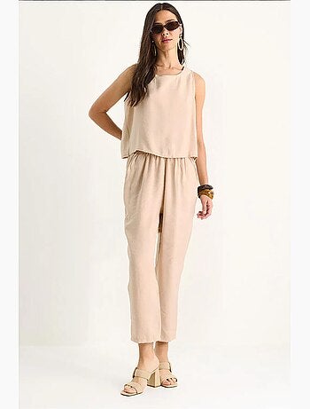 Conjunto de blusa de tirantes gruesos y pantalón de cintura elástica lucci