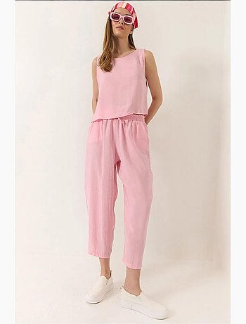 Conjunto de blusa de tirantes gruesos y pantalón de cintura elástica lucci