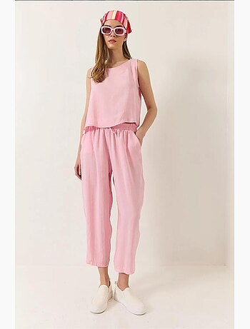 Conjunto de blusa de tirantes gruesos y pantalón de cintura elástica lucci