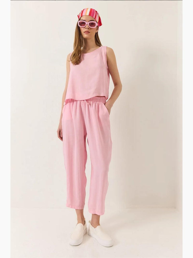 Conjunto de blusa de tirantes gruesos y pantalón de cintura elástica lucci Rosa pálido - Kiabi