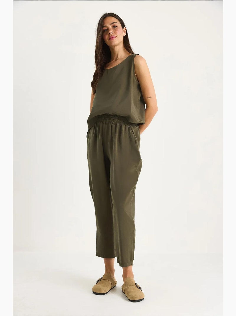 Conjunto de blusa de tirantes gruesos y pantalón de cintura elástica lucci Verde caqui - Kiabi