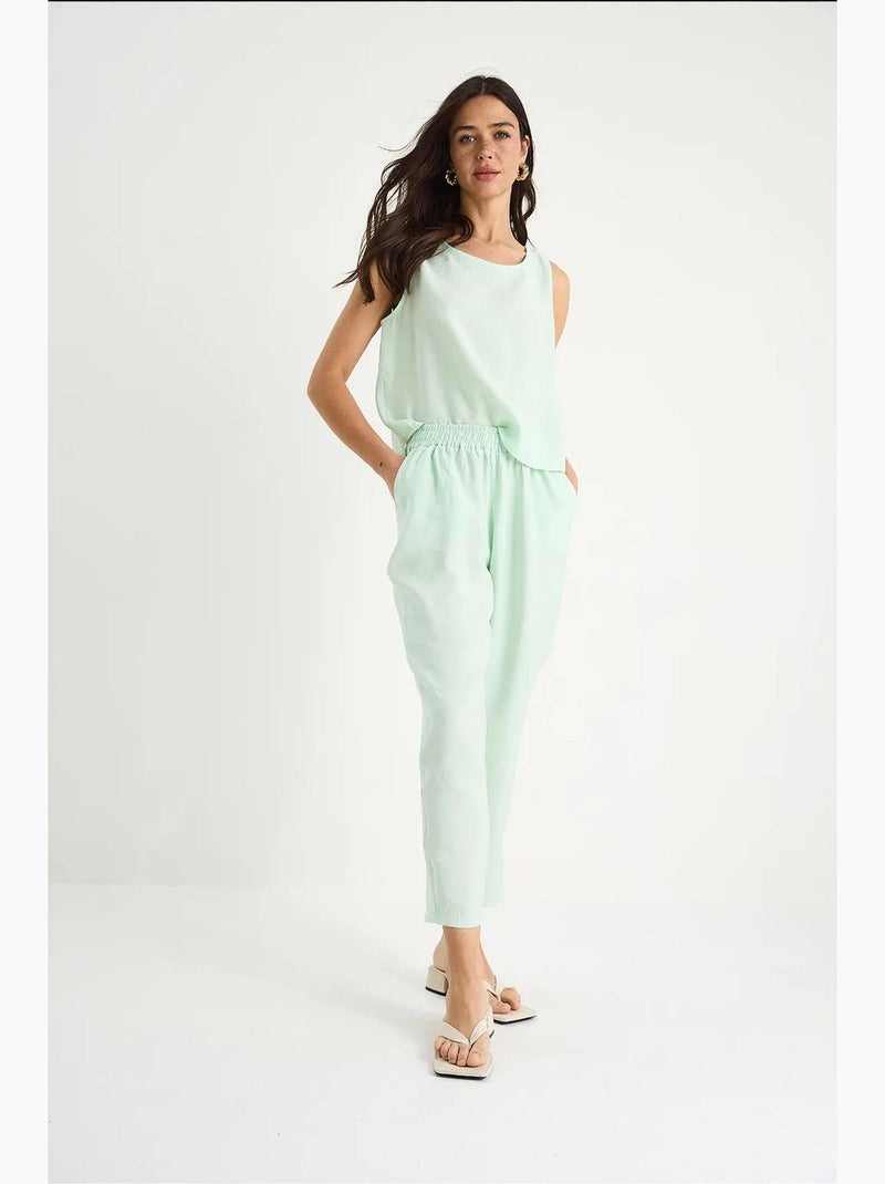 Conjunto de blusa de tirantes gruesos y pantalón de cintura elástica lucci Verde menta - Kiabi